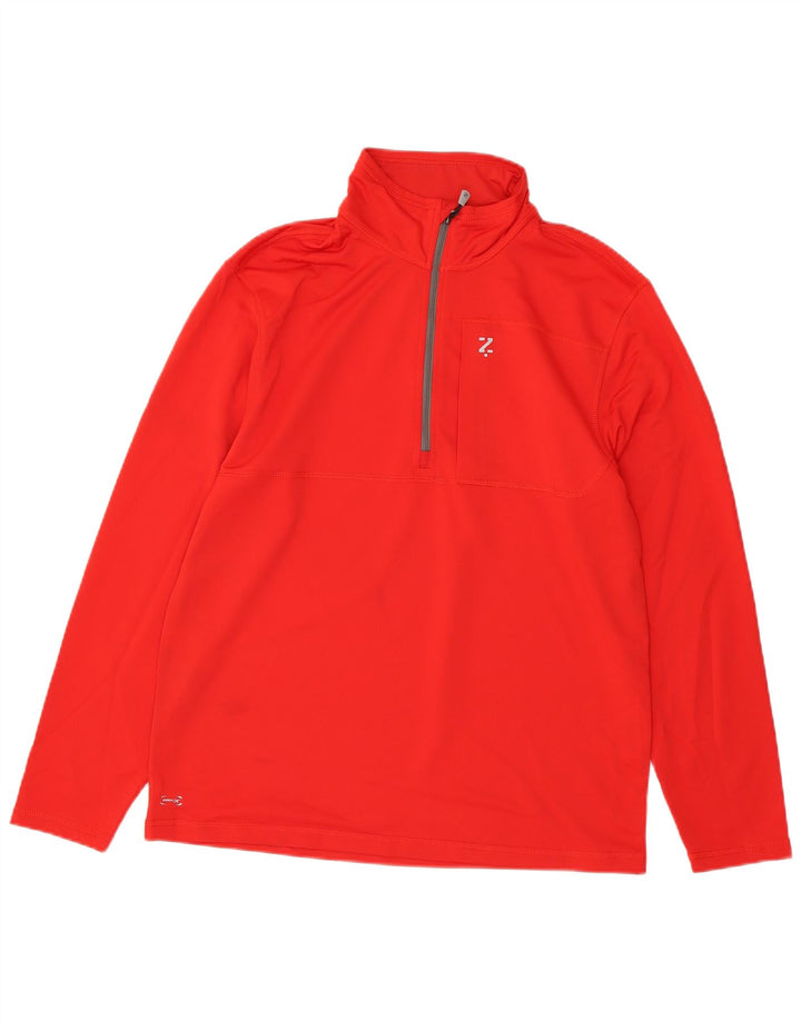 Izod Herren-Pullover-Trainingsanzugoberteil mit Reißverschluss am Hals, Mittelrotes Polyester