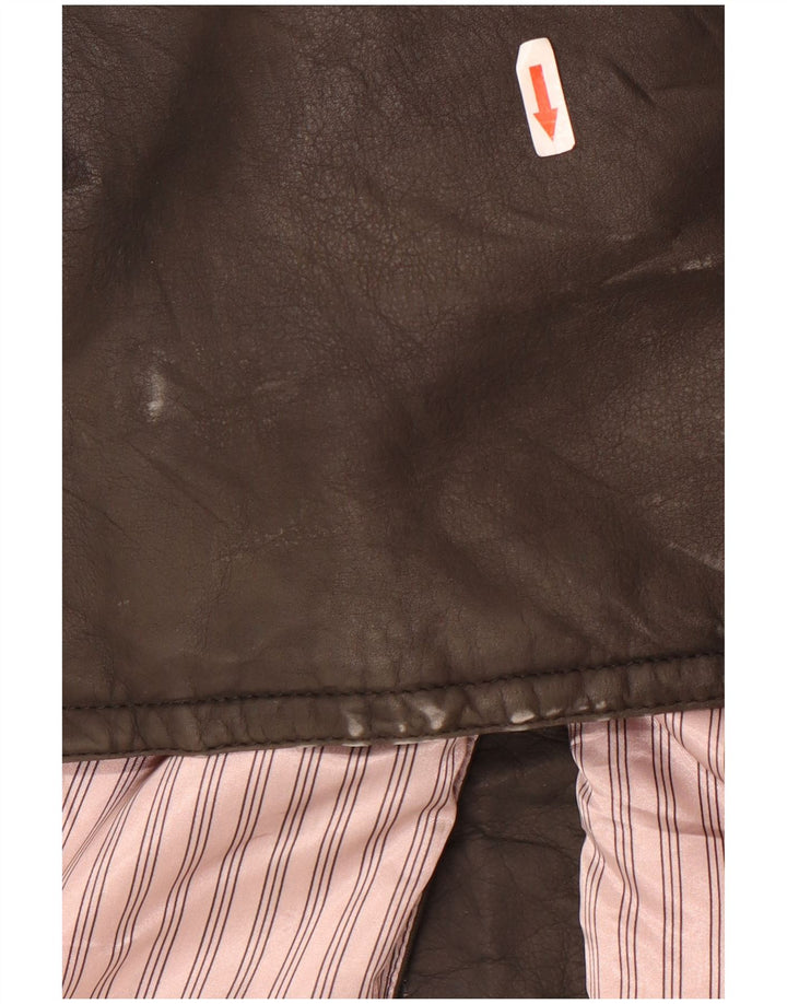 Vintage Herren Militärledermantel IT 56 3XL Schwarz