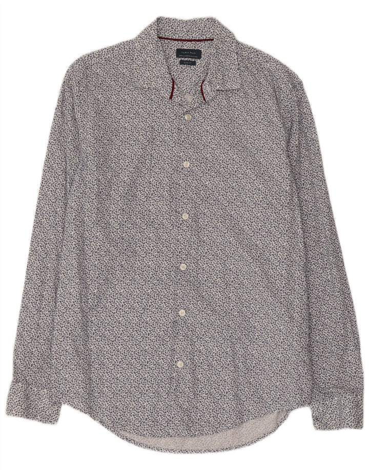 Zara Herren Slim-Fit-Hemd aus mittelblauer Baumwolle mit Blumenmuster