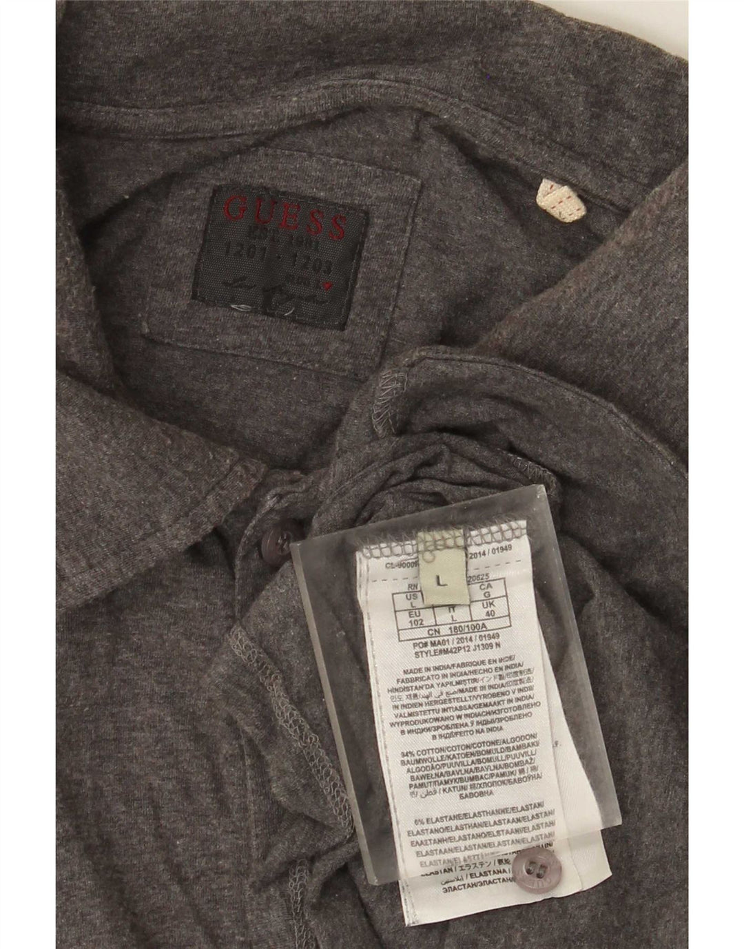 Guess Herren-Langarm-Poloshirt, große graue Baumwolle