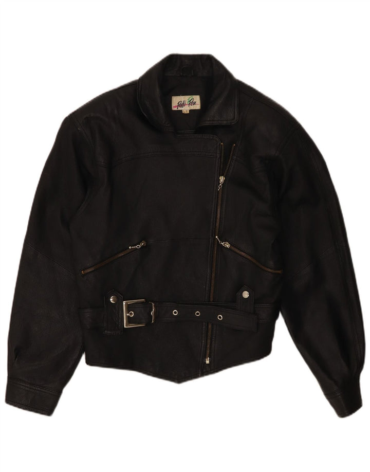 Vintage Damen Leder Bikerjacke UK 10 Kleines schwarzes Leder