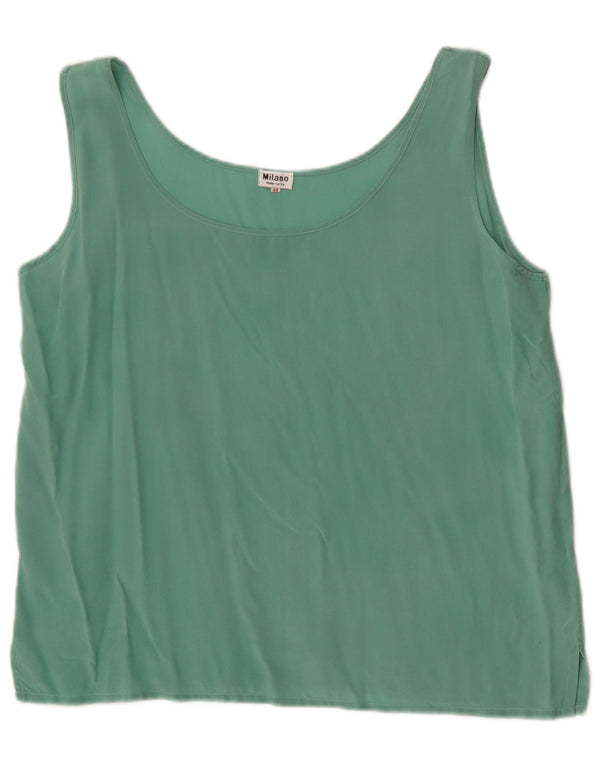 Vintage Damen Ärmelloses Blusentop IT 44 Mittelgrüne Seide
