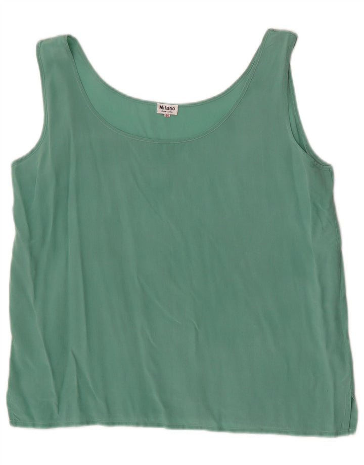 Vintage Damen Ärmelloses Blusentop IT 44 Mittelgrüne Seide