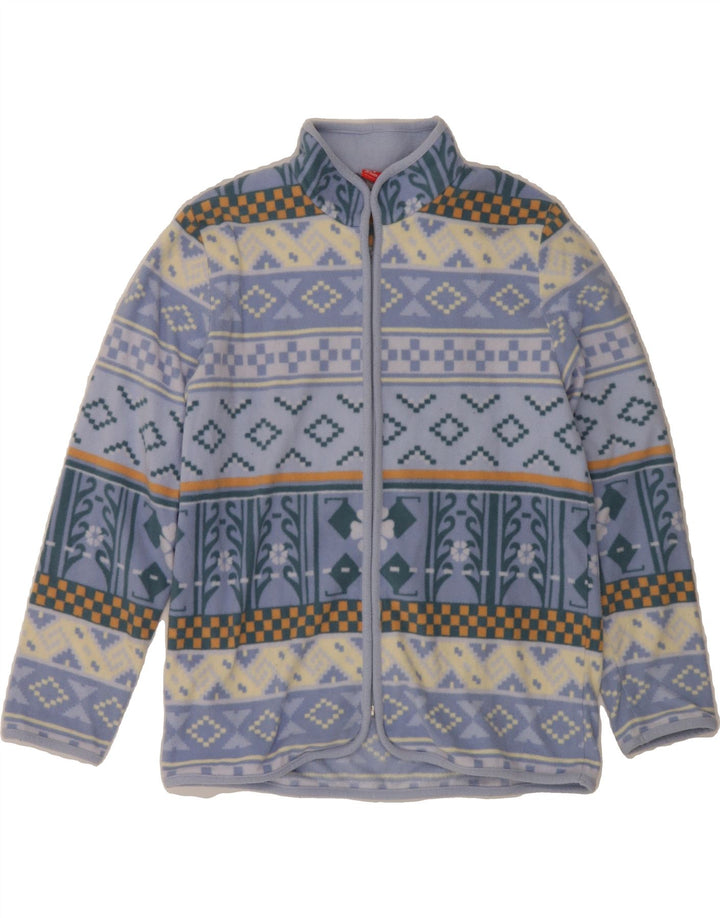 TRIUMPH Womens Fleece Jacket UK 12 Medium Blue Fair Isle Vintage Triumph and Second-Hand Triumph from Messina Hembry 