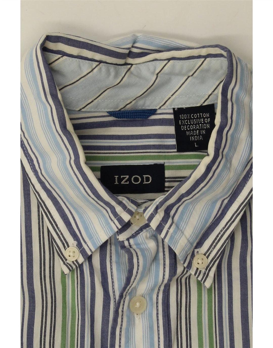 IZOD Mens Short Sleeve Shirt Large Blue Striped Cotton Vintage Izod and Second-Hand Izod from Messina Hembry 