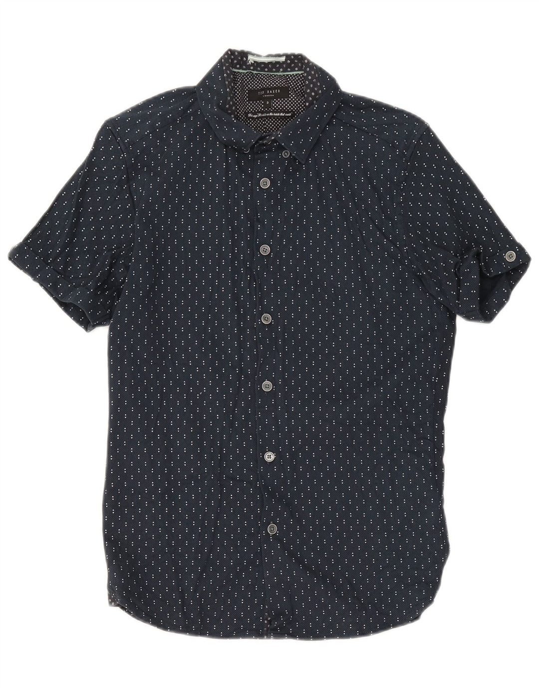 Ted Baker Herren-Kurzarmhemd, Größe 3, mittelgroß, marineblau, geometrische Baumwolle
