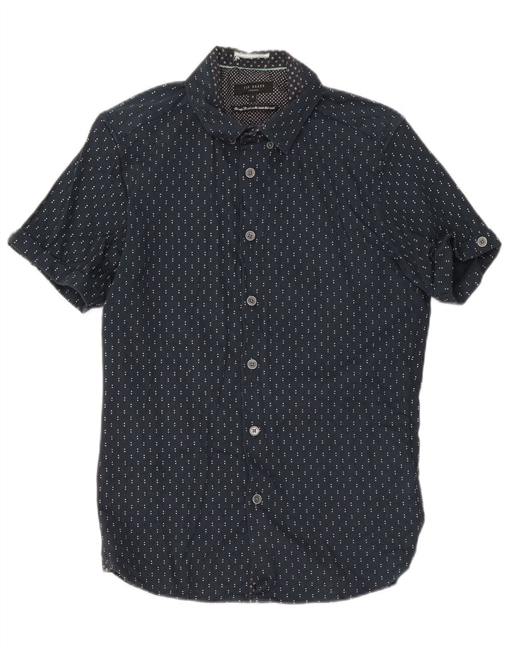 Ted Baker Herren-Kurzarmhemd, Größe 3, mittelgroß, marineblau, geometrische Baumwolle