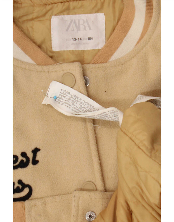 Zara Graphic Varsity Jacke für Mädchen, 13–14 Jahre, Beige, Colourblock-Polyester