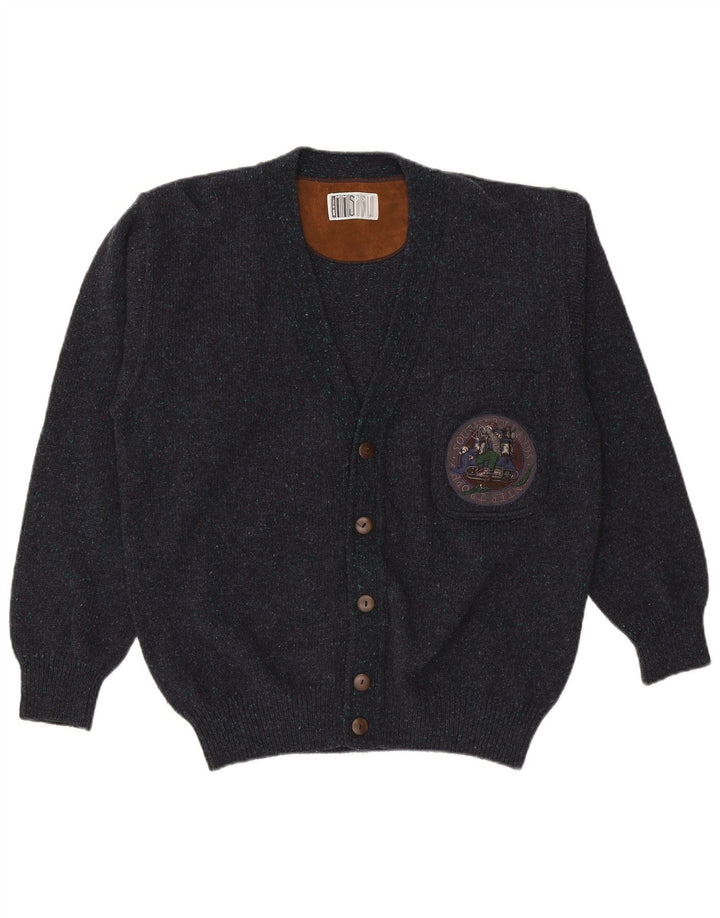 Vintage Herren Cardigan Pullover IT 50 Medium Marineblaue Wolle