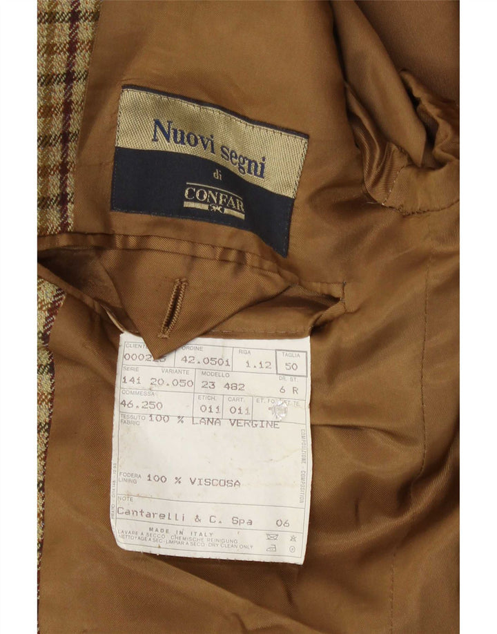 Vintage Herren 2-Knopf-Blazerjacke IT 50 Große beige Gingham-Schurwolle