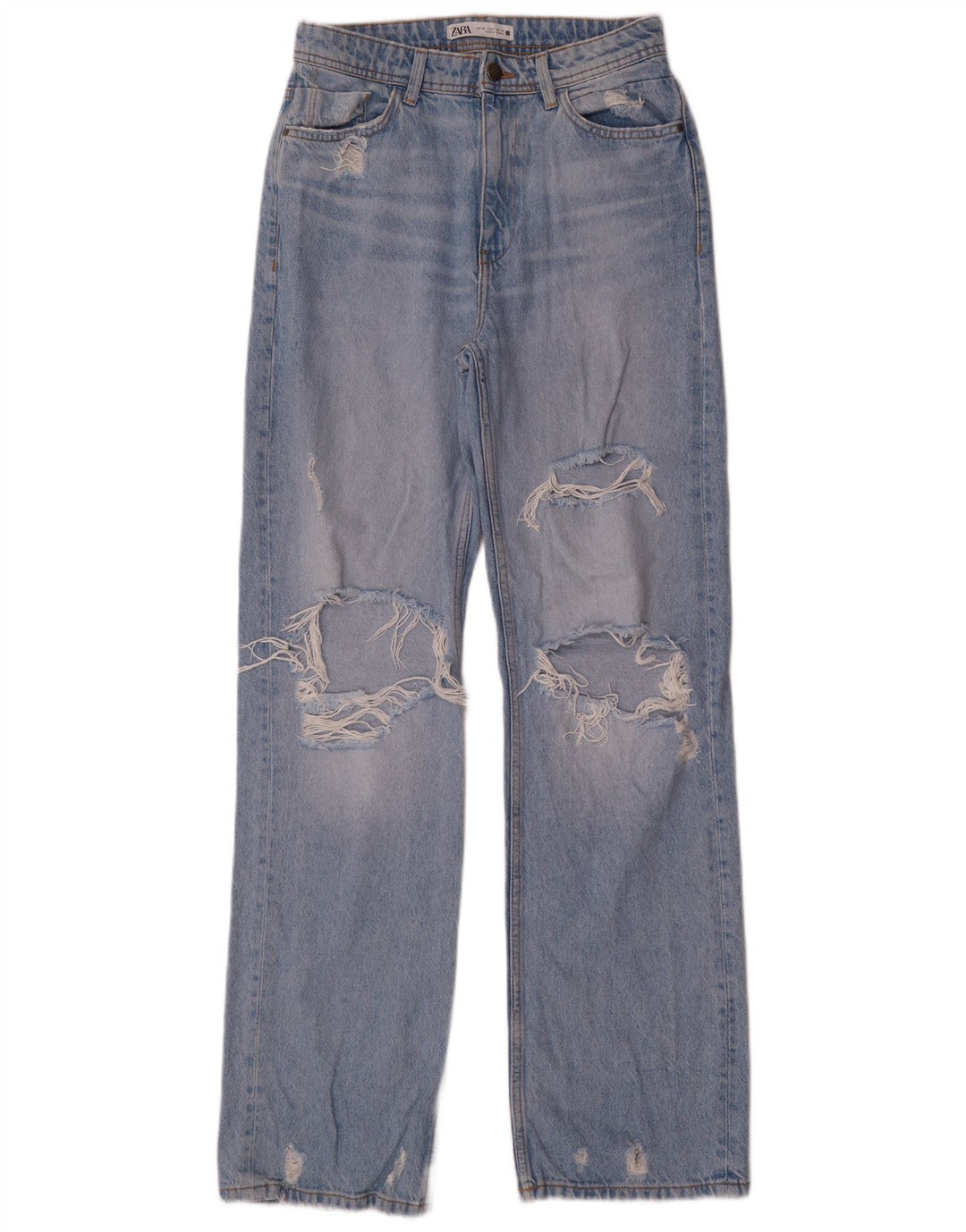 Zara Damen Distressed Straight Jeans EU 38 Small W28 L34 Blau