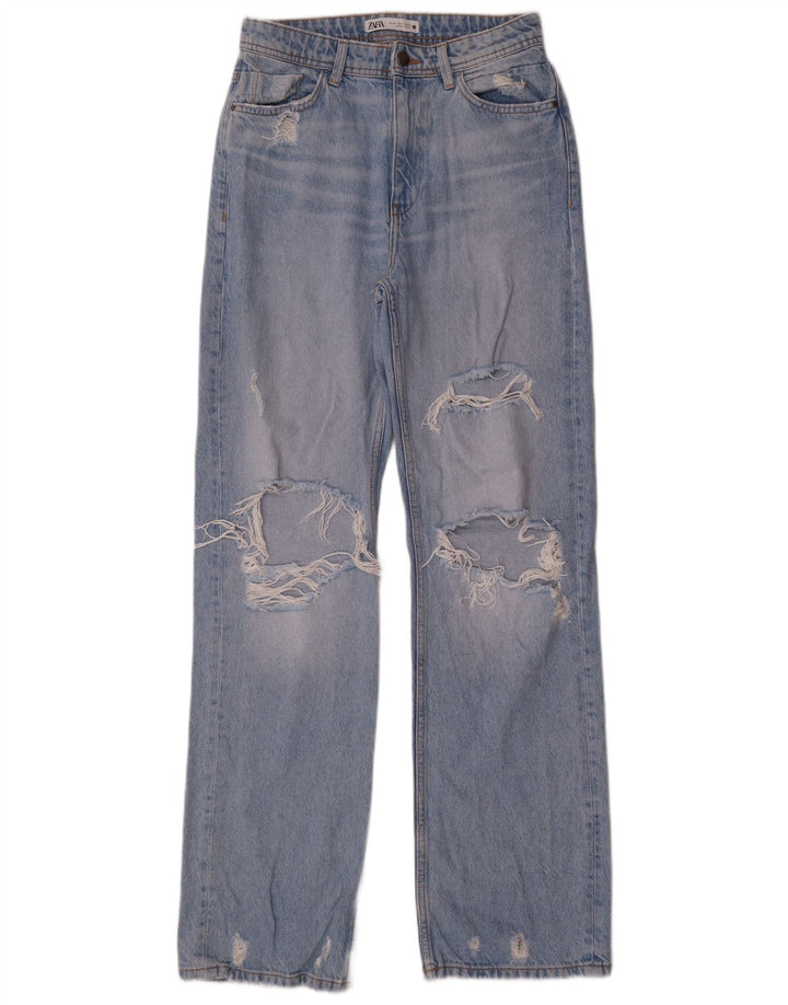 Zara Damen Distressed Straight Jeans EU 38 Small W28 L34 Blau
