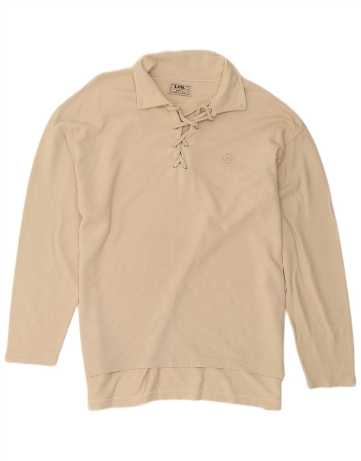 Lee Herren-Langarm-Poloshirt, groß, beige, Baumwolle