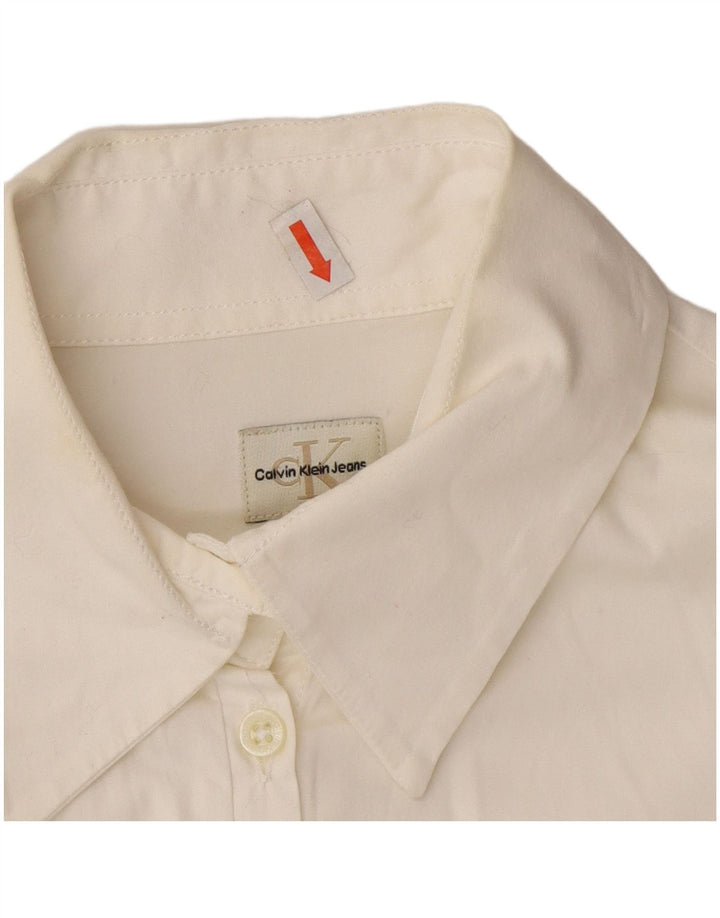 Calvin Klein Damenhemd UK 12 Mittelweiße Baumwolle