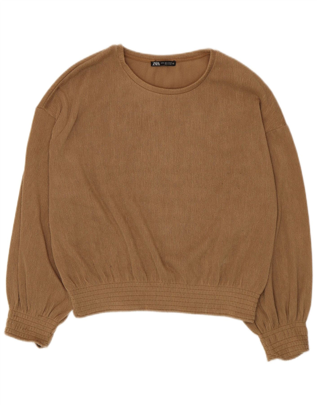 Zara Damen Langarm-Blusenoberteil UK 14 Medium Beige Polyester