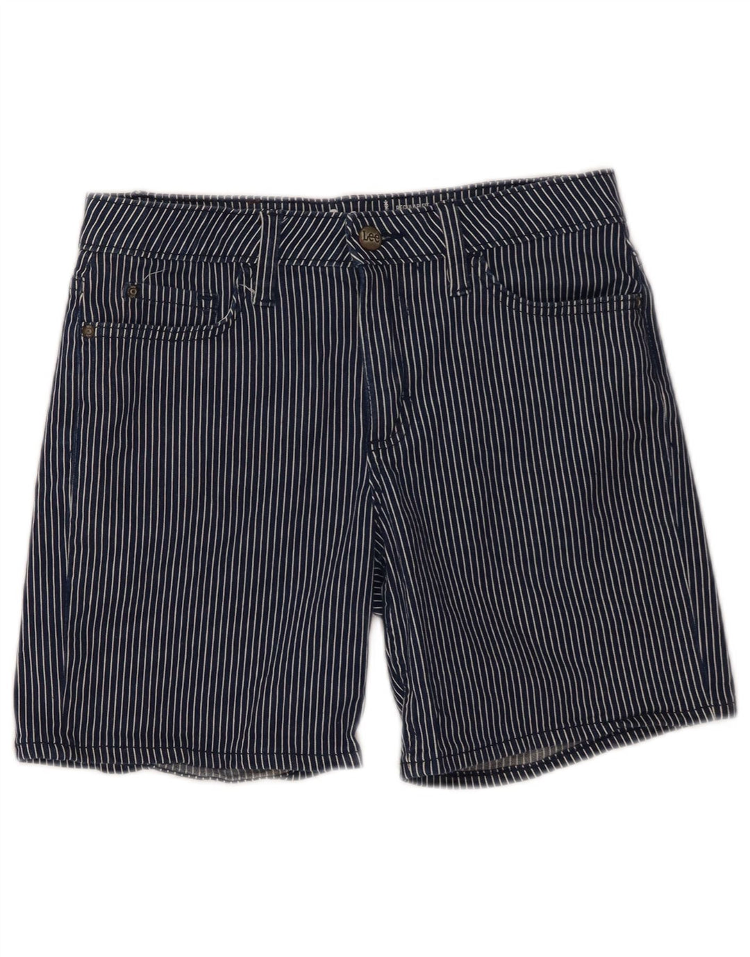 Lee Womens Mid Rise Casual Shorts W30 Medium Navy Blue Nadelstreifen