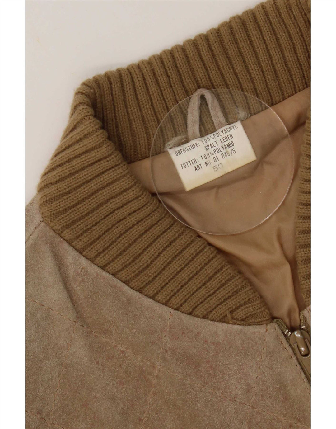 Vintage Damen Wildleder Bomberjacke EU 50 XL Beige Colourblock Polyacryl