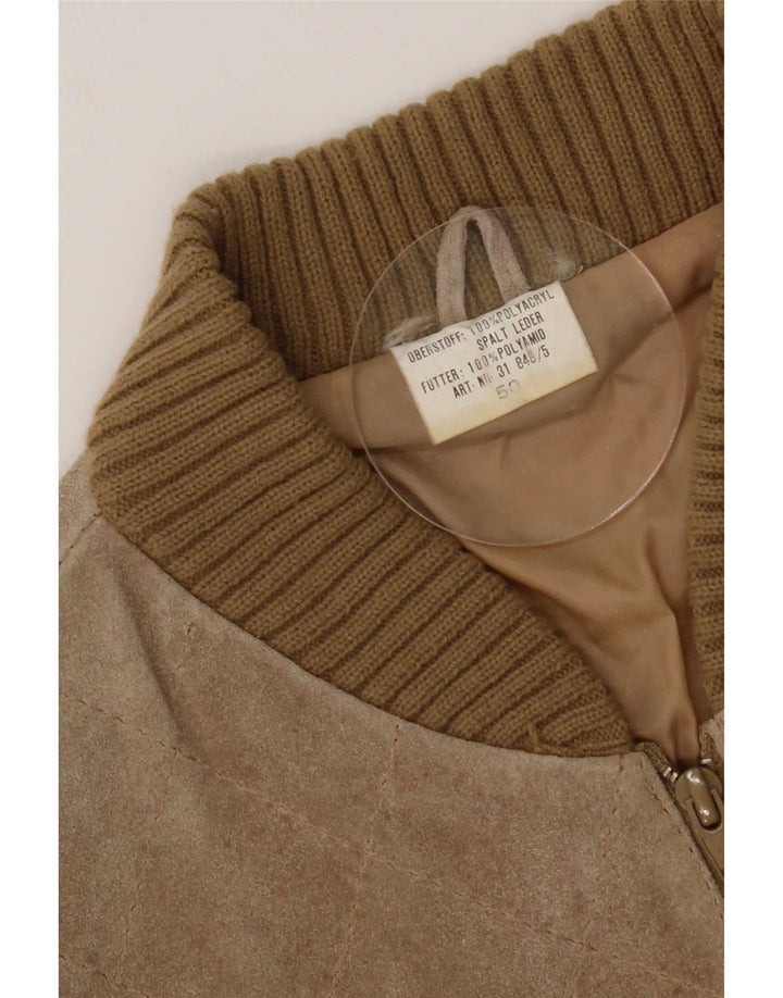 Vintage Damen Wildleder Bomberjacke EU 50 XL Beige Colourblock Polyacryl