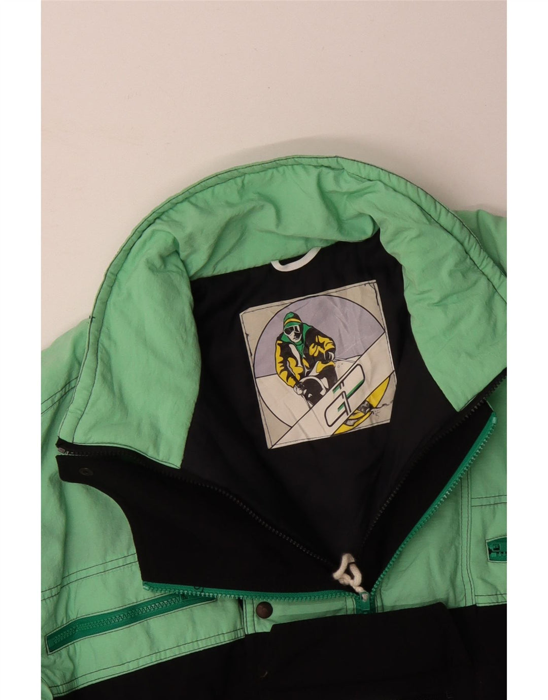 VINTAGE Herren-Skioverall, groß, türkisfarbenes Colourblock-Polyamid