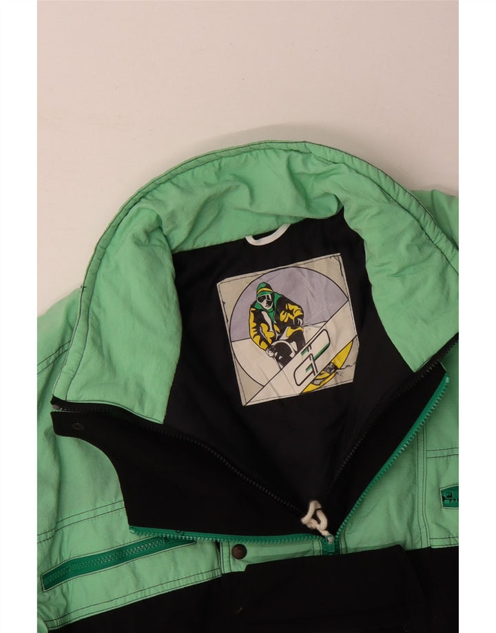 VINTAGE Herren-Skioverall, groß, türkisfarbenes Colourblock-Polyamid