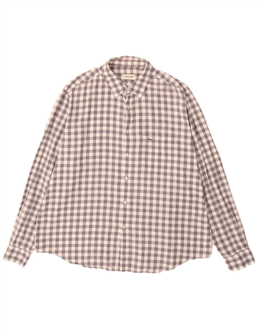 Lacoste Herren-Hemd mit klassischer Passform, Größe 46 2XL, graue Gingham-Baumwolle
