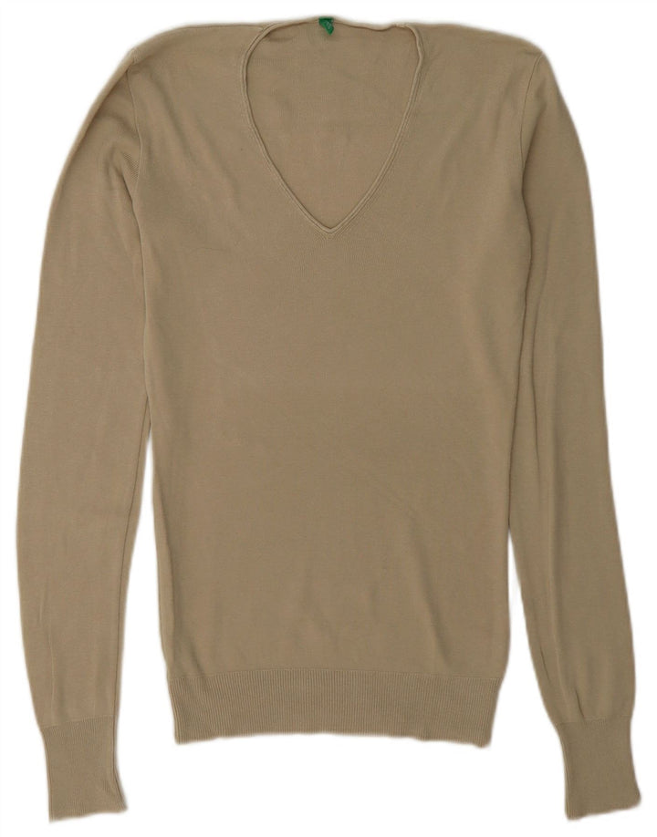 Benetton Damen-Pullover mit V-Ausschnitt, Gr. 8, Beige