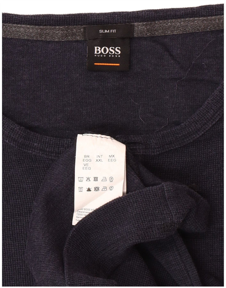 HUGO BOSS Herren Slim Fit Top Langarm 2XL Marineblau Baumwolle