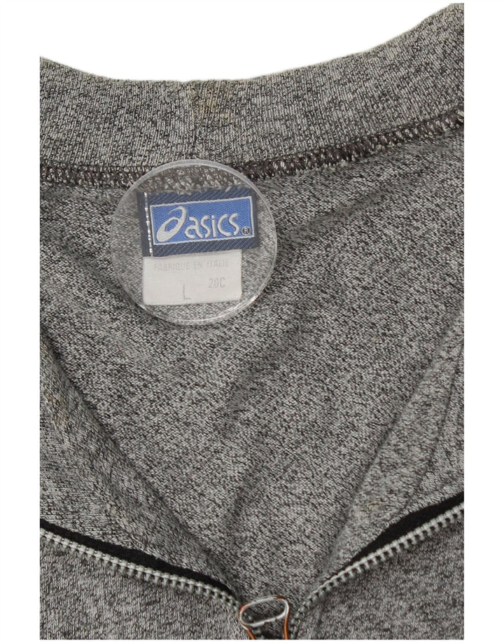 ASICS Mens Zip Neck Graphic T-Shirt Top Large Grey Cotton