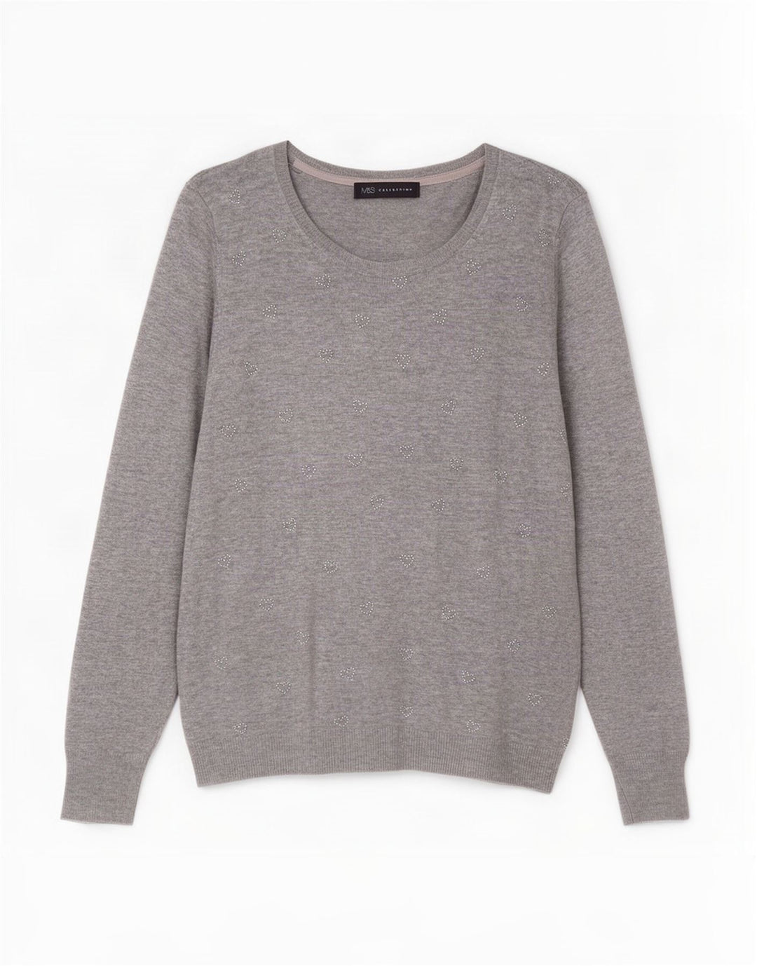 Marks & Spencer Damen-Pullover mit U-Boot-Ausschnitt, Gr. 10, Größe S, Grau meliert