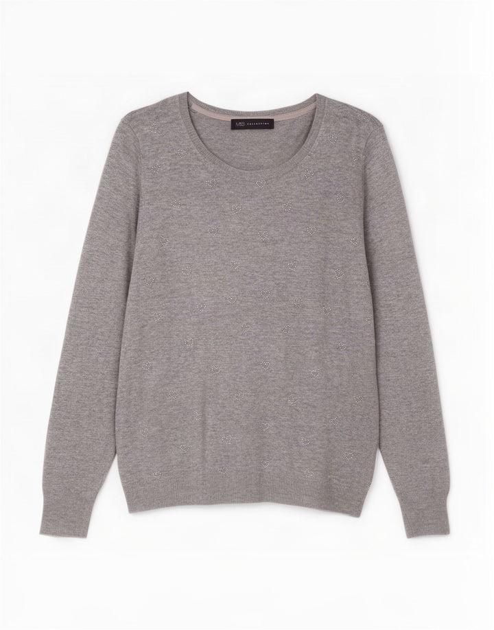 Marks & Spencer Damen-Pullover mit U-Boot-Ausschnitt, Gr. 10, Größe S, Grau meliert