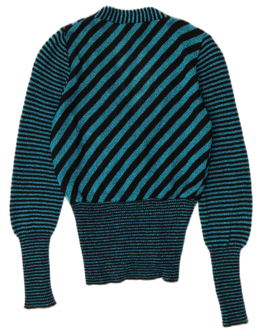 Vintage Damen V-Ausschnitt Cardigan Pullover UK 6 XS Türkis gestreift