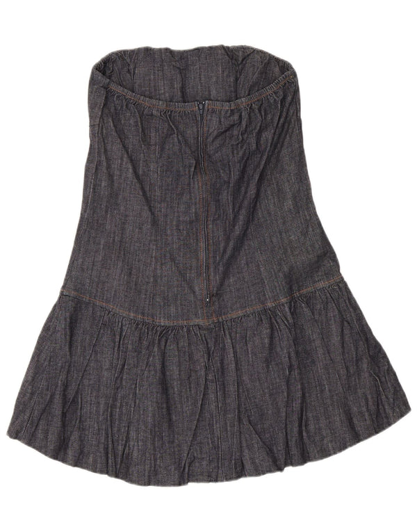 Vintage Damen Denim Mini Trägerloses Kleid UK 14 Große marineblaue Baumwolle