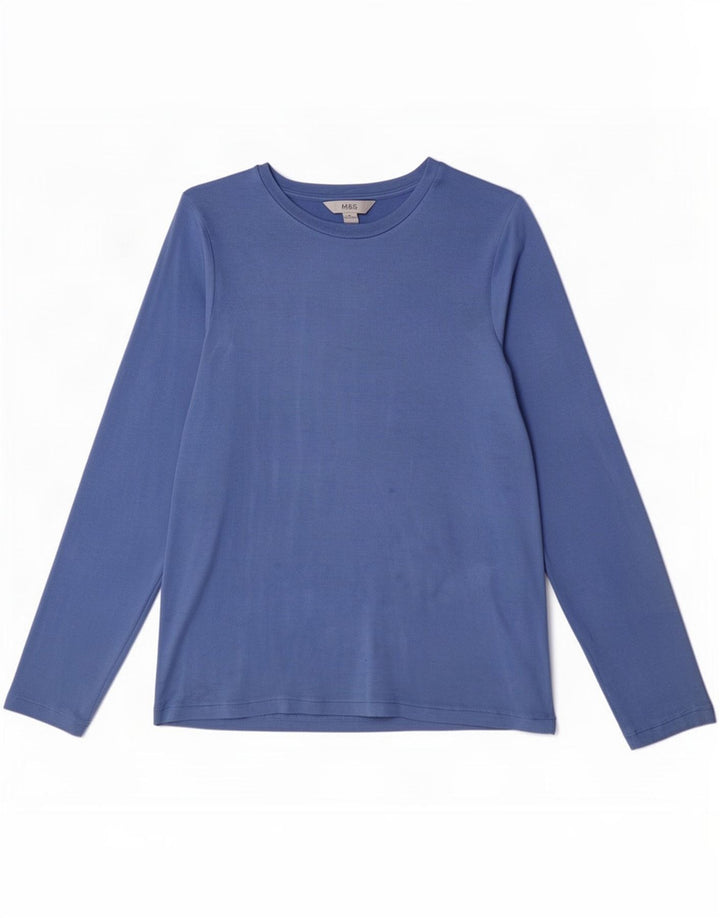 Marks & Spencer Damen Top Langarm UK 16 Large Blaue Viskose