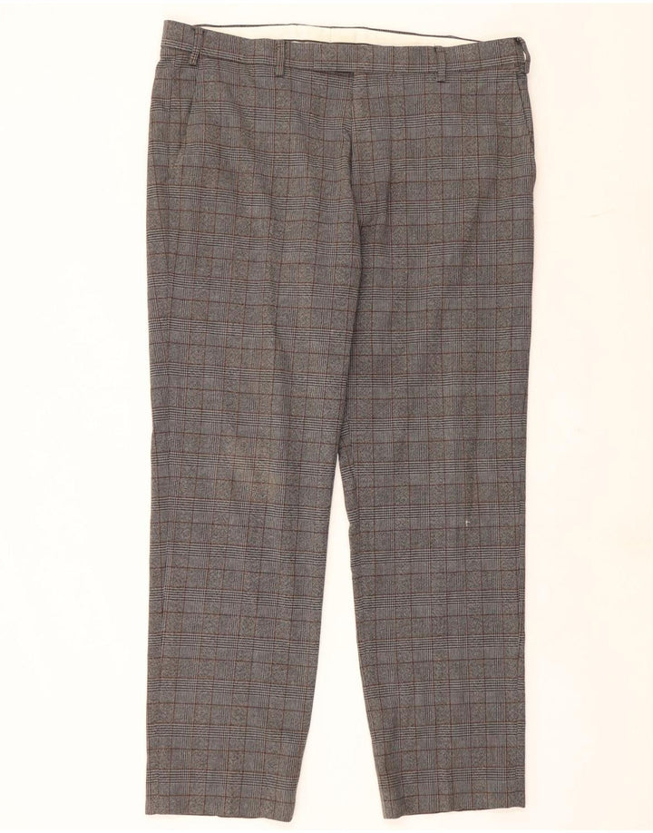 Marks & Spencer Herren-Anzughose mit normaler Passform, W38 L31, grau kariertes Polyester
