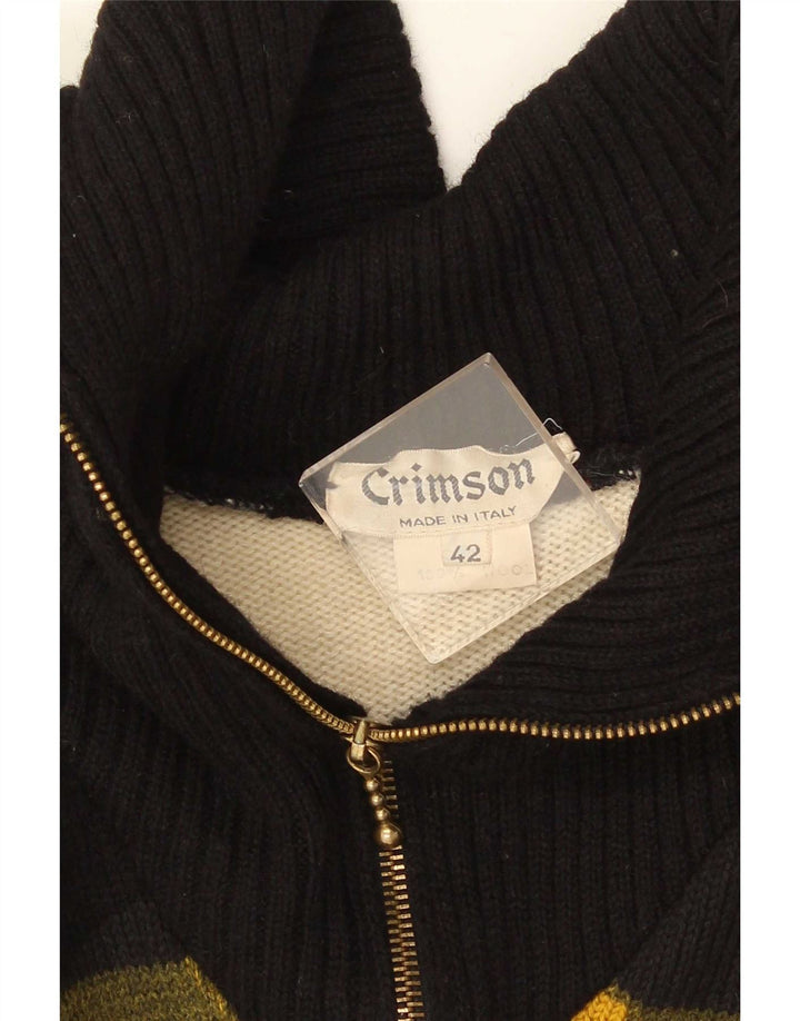 Vintage Damen Pullover mit Reißverschluss, IT42, mittelmehrfarbig gestreift