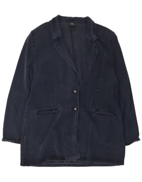 Vintage Damen 2 Knopf Longline Blazer Jacke UK 20 2XL Marineblau Lyocell