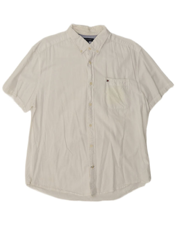 Tommy Hilfiger Herren Kurzarm-Hemd mit individueller Passform XL, weiße Baumwolle