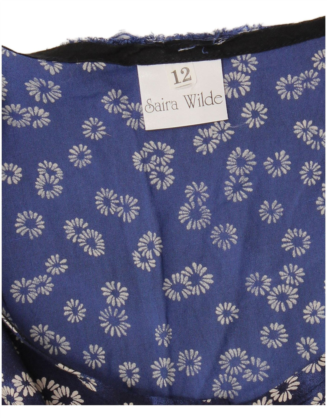 VINTAGE Damen Ärmelloses Basic-Kleid UK 12 Mittelblaue Blumenviskose