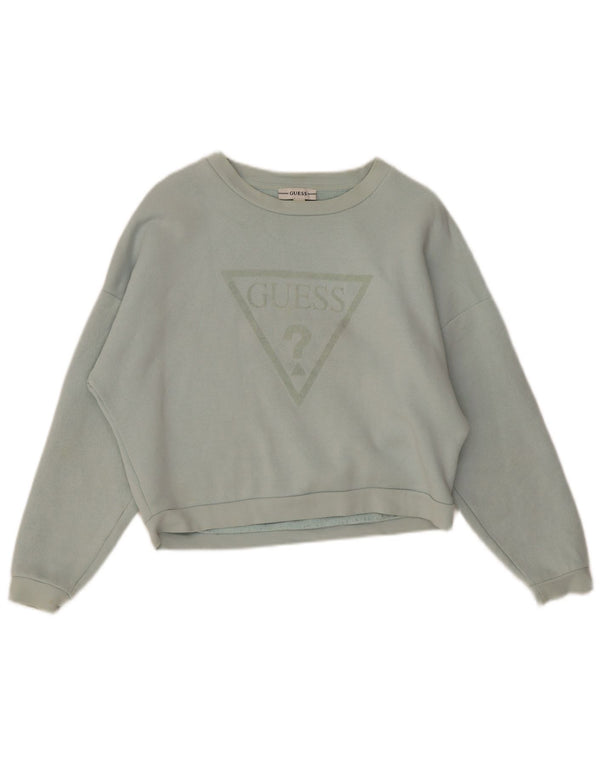 Guess Damen-Sweatshirt mit Grafik, übergroß, Größe UK 6, XS, grüne Baumwolle