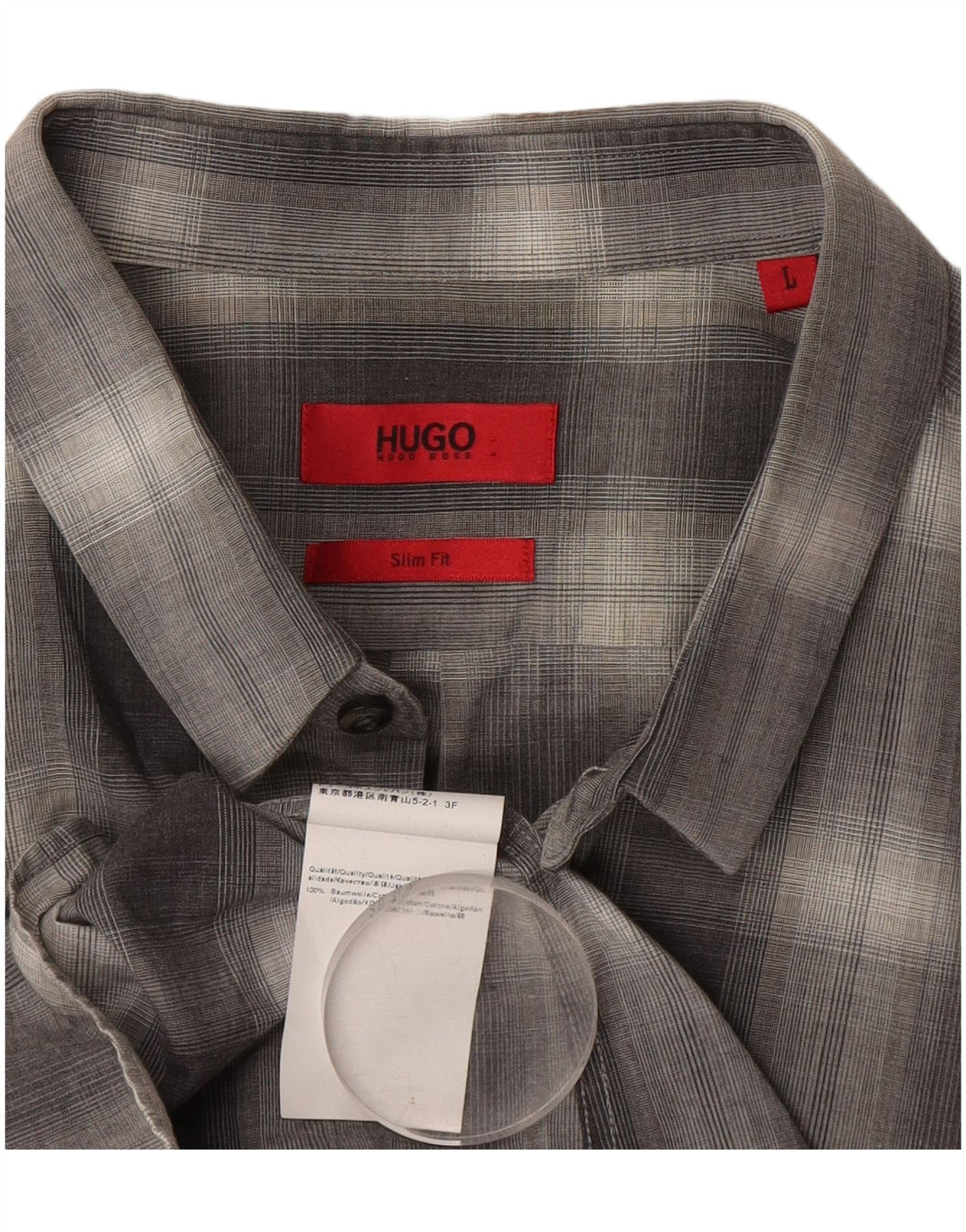 Hugo Boss Herren-Slim-Fit-Hemd, groß, grau kariert, Baumwolle
