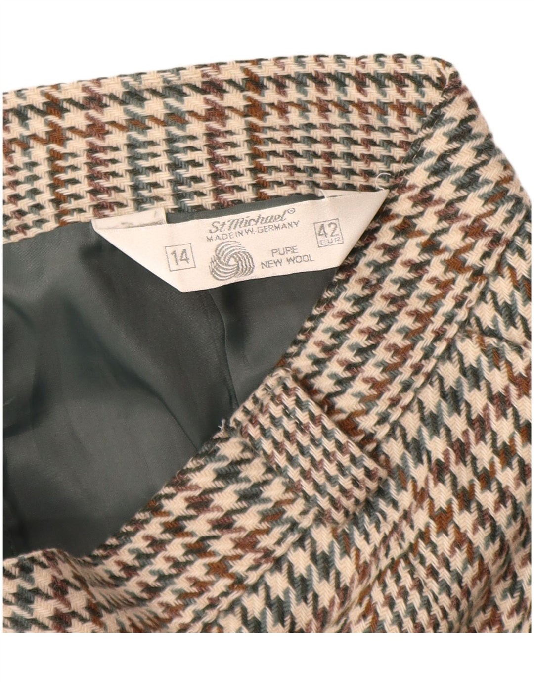 ST MICHAEL Damen Bleistiftrock UK 14 Large W28 Beige Hahnentrittmuster