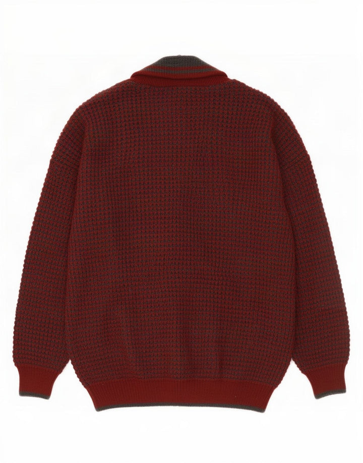 Vintage Herren Cardigan Pullover IT 48/50 Mittlere Burgunderwolle