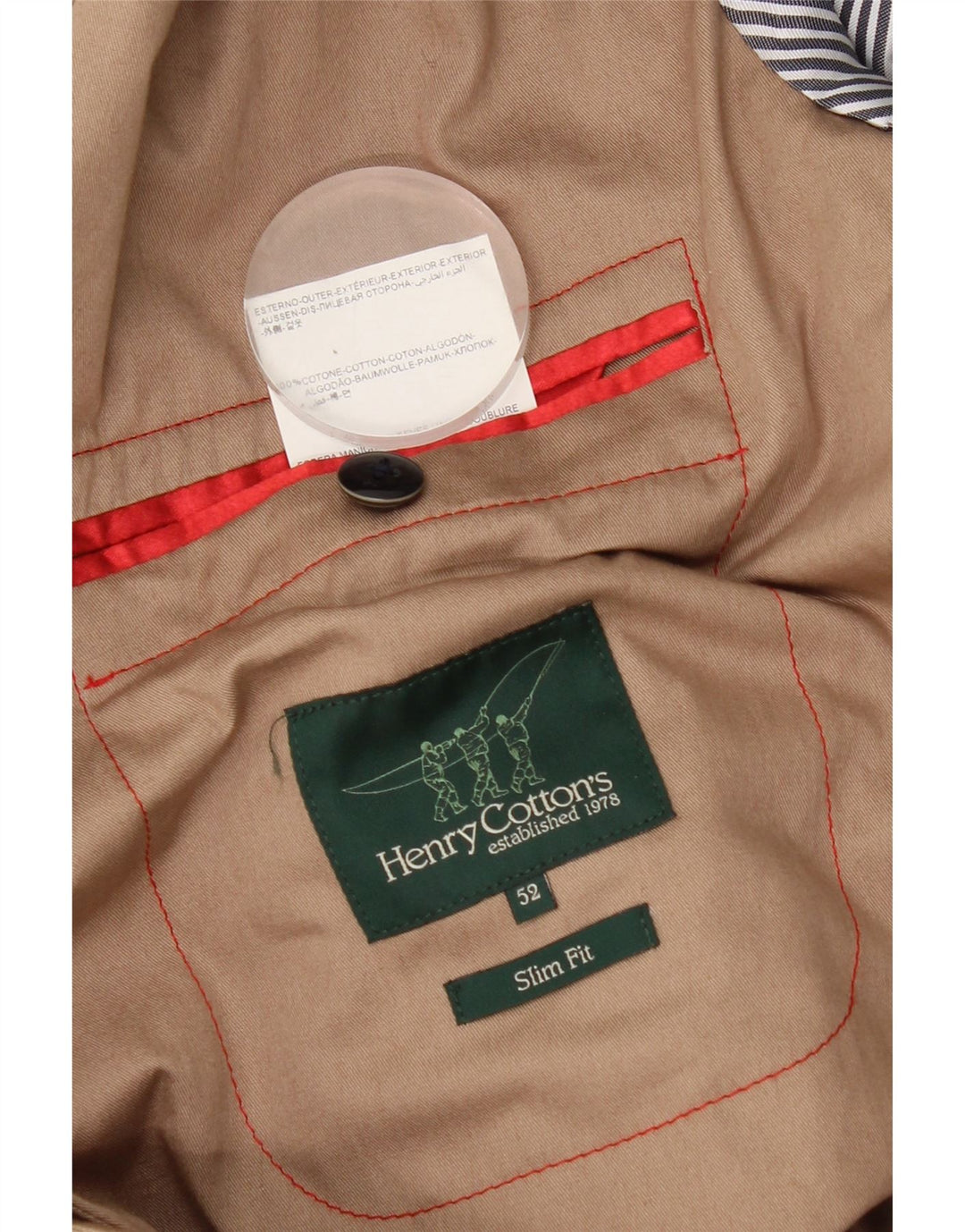 Henry Cottons Herren-Blazer mit 2 Knöpfen, schmale Passform, IT 52, XL, Beige, Baumwolle