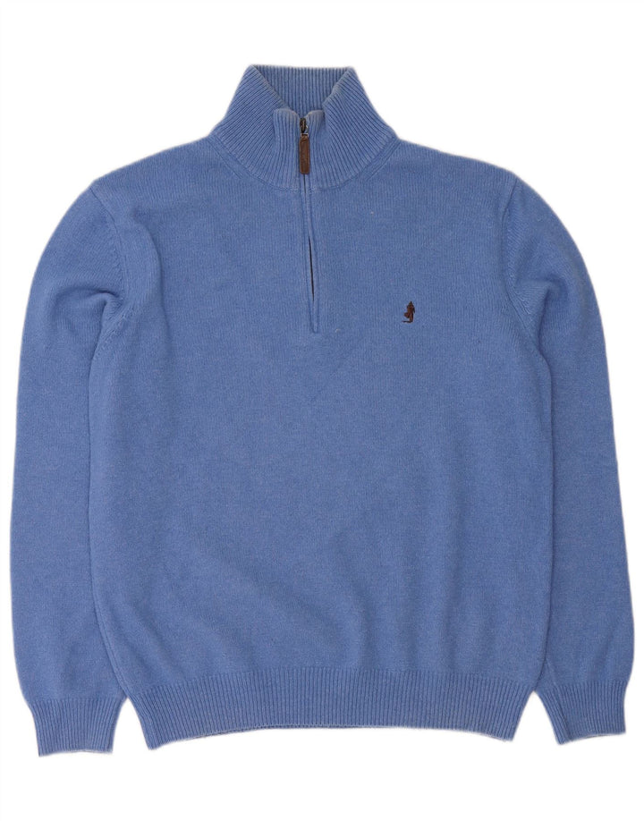 Marlboro Classics Herren-Pullover mit Reißverschluss am Hals, mittelblaue Wolle