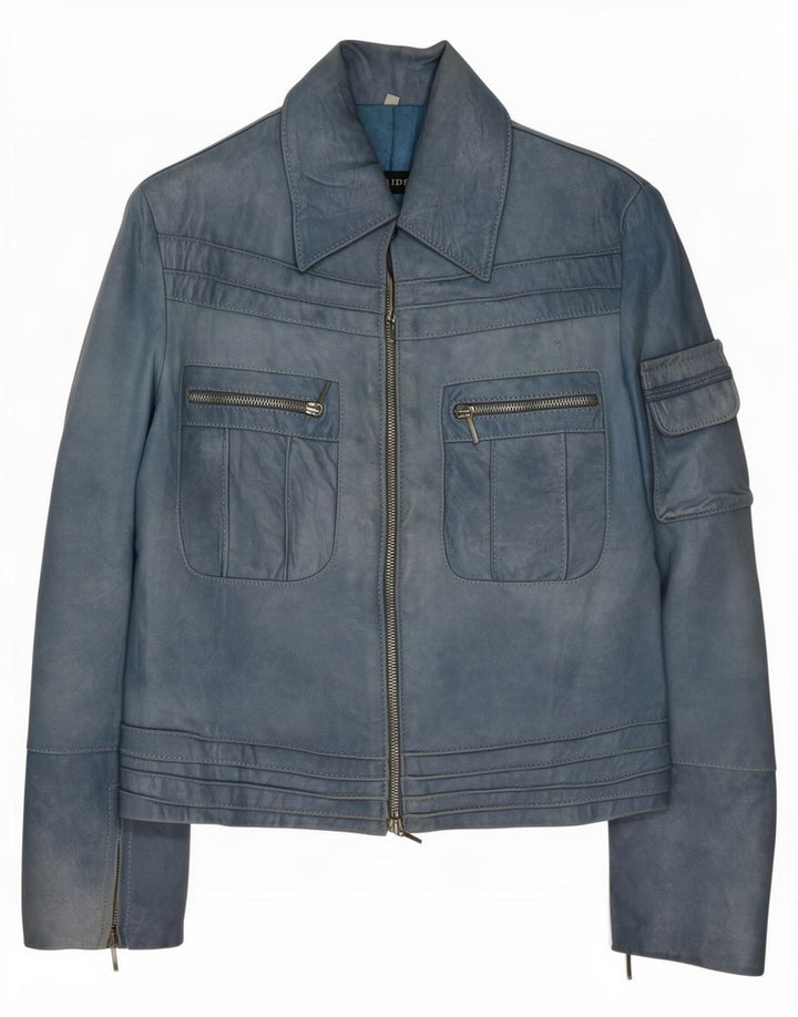 Vintage Damen Lederjacke UK 10 Klein Blau