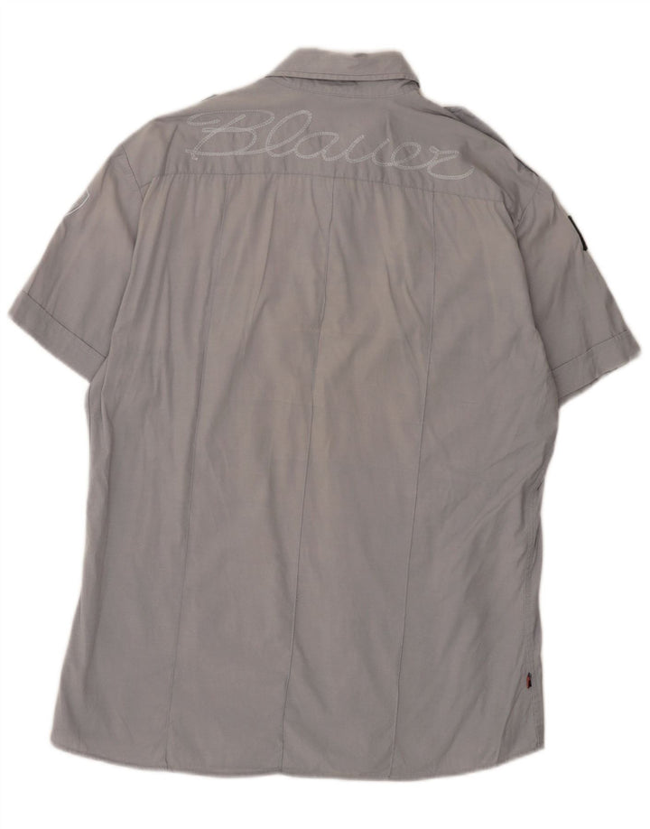 Blauer Herren Graphic Kurzarmhemd 2XL Grau Baumwolle