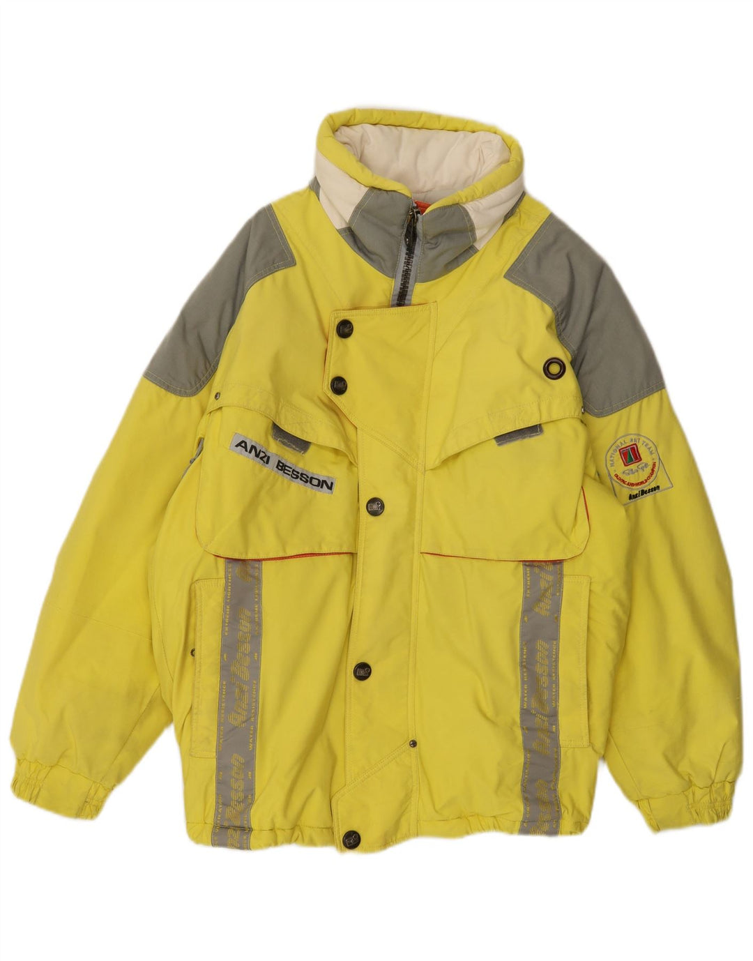 Anzi Besson Herren-Skijacke mit grafischer Kapuze, UK 38, Mittelgelb, Farbblock
