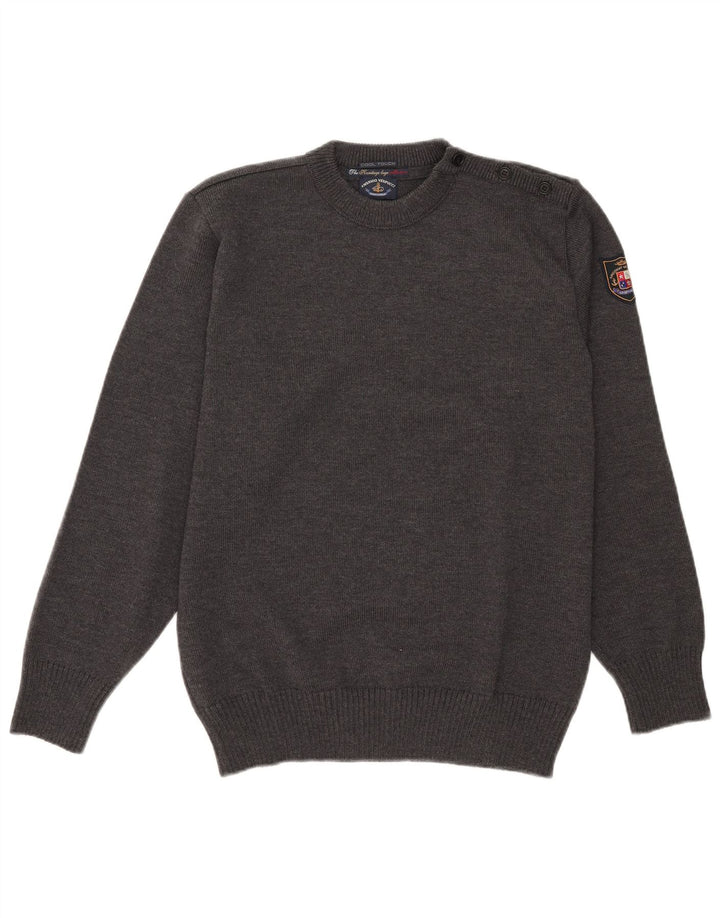 Amerigo Vespucci Herren-Pullover mit Knopfkragen, mittelgraue Wolle