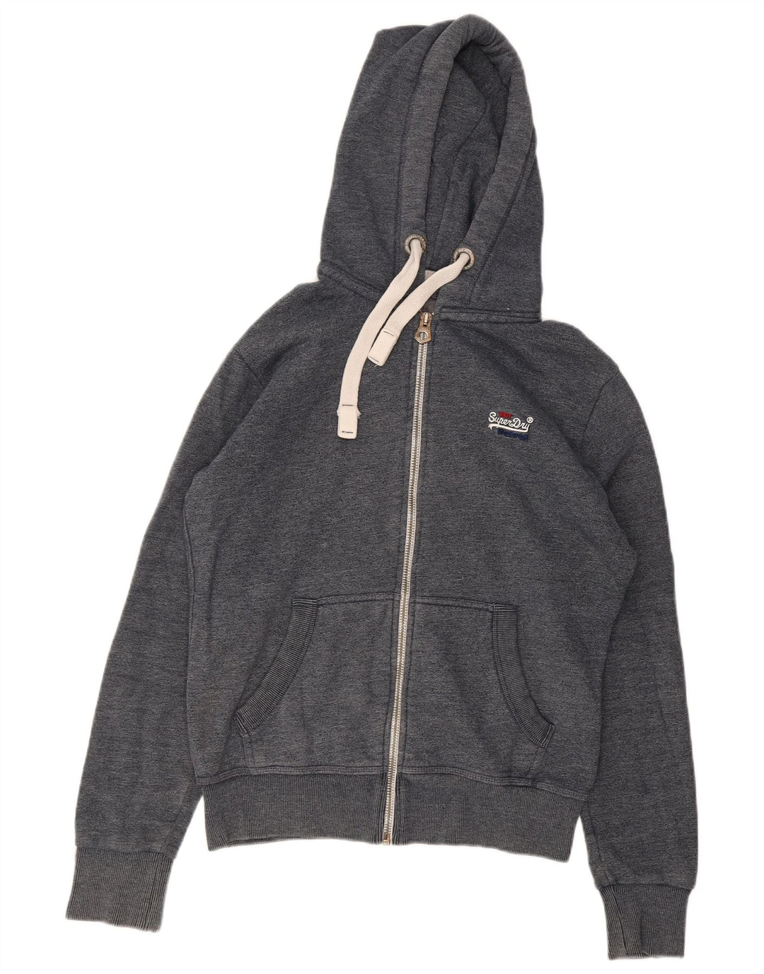 Superdry Herren-Kapuzenpullover mit Reißverschluss aus mittelgrauer Baumwolle