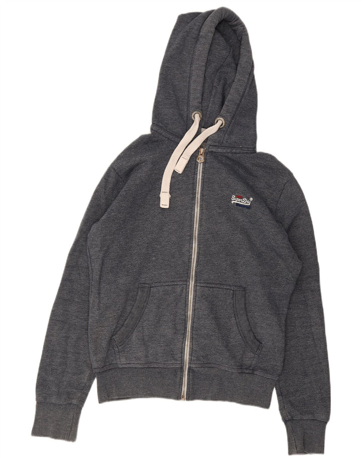 Superdry Herren-Kapuzenpullover mit Reißverschluss aus mittelgrauer Baumwolle